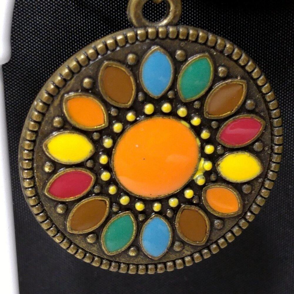 Vintage Enamel Drop Flower Earrings, Red Yellow Blue Orange Brown,1970s - Picture 6 of 10